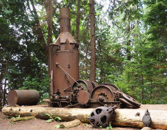 A steam donkey among the forestry relics on Powell River’s Willingdon Beach Trail